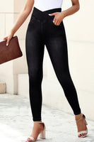 Black Arched Waist Stretchy Slim Fit Jeggings Black 47%Polyester+42%Cotton+11%Elastane