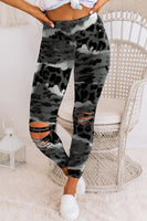 Leopard Animal Print Ripped Knee Leggings Leopard 85%Polyester+15%Elastane